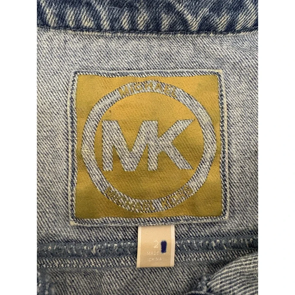 Michael Kors Denim Chain Link Collared Neck Sleeveless Belted Shirt Dress Sz 2